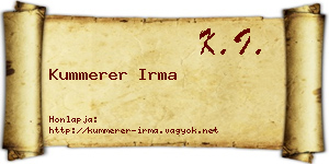 Kummerer Irma névjegykártya
